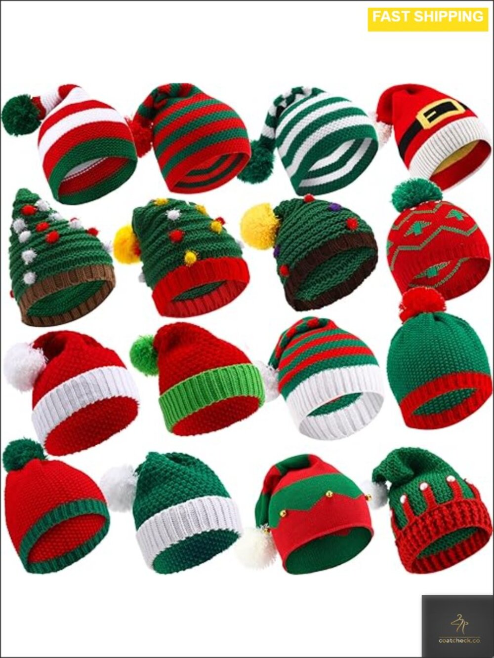 16 Pc Knitted Christmas Beanie Hats Pompom Santa Winter Caps